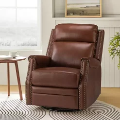 Kirklands Home Johanna Leather Swivel Power Recliner Brown Online