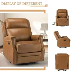Kirklands Home Johanna Leather Swivel Power Recliner Tan Clearance