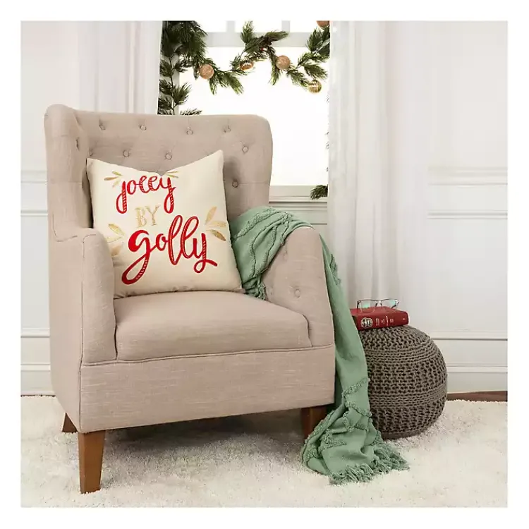 Christmas Pillows>Kirklands Home Jolly by Golly Christmas Throw Pillow Ivory
