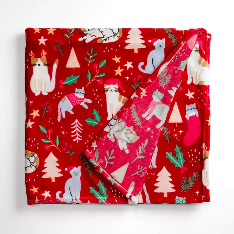 Blankets & Throws>Kirklands Home Jolly Cats Plush Throw Red