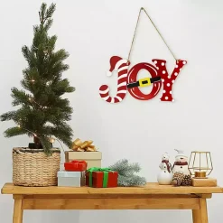 Christmas Art & Wall Decor>Kirklands Home Joy Santa Hat and Belt Wall Plaque Red