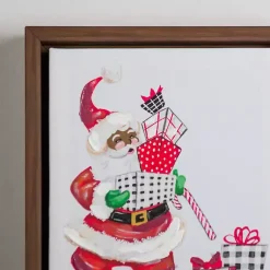 Christmas Art & Wall Decor>Kirklands Home Joyful Santa with Presents Framed Canvas Art Print
