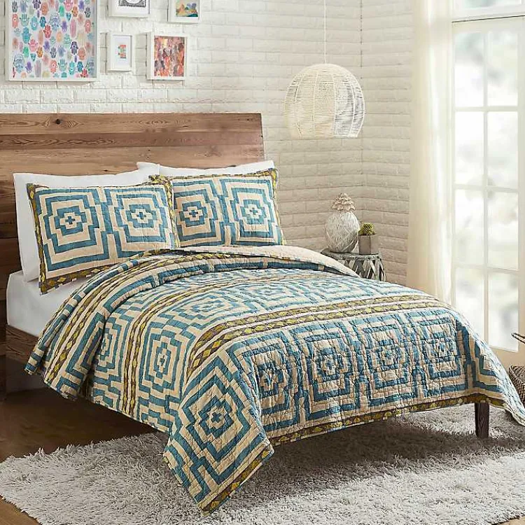 Kirklands Home Justina Blakeney Blue Hypnotic Queen Quilt Set New