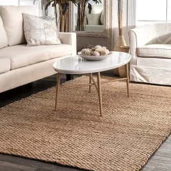 Kirklands Home Jute Hand Woven Halsey Area Rug, 4x6 Tan New
