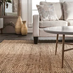 Kirklands Home Jute Hand Woven Halsey Area Rug, 4x6 Tan New