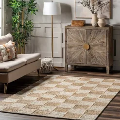 Kirklands Home Jute Tan Checkered Area Rug, 5x8