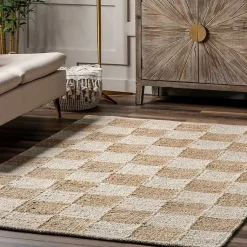 Kirklands Home Jute Tan Checkered Area Rug, 5x8