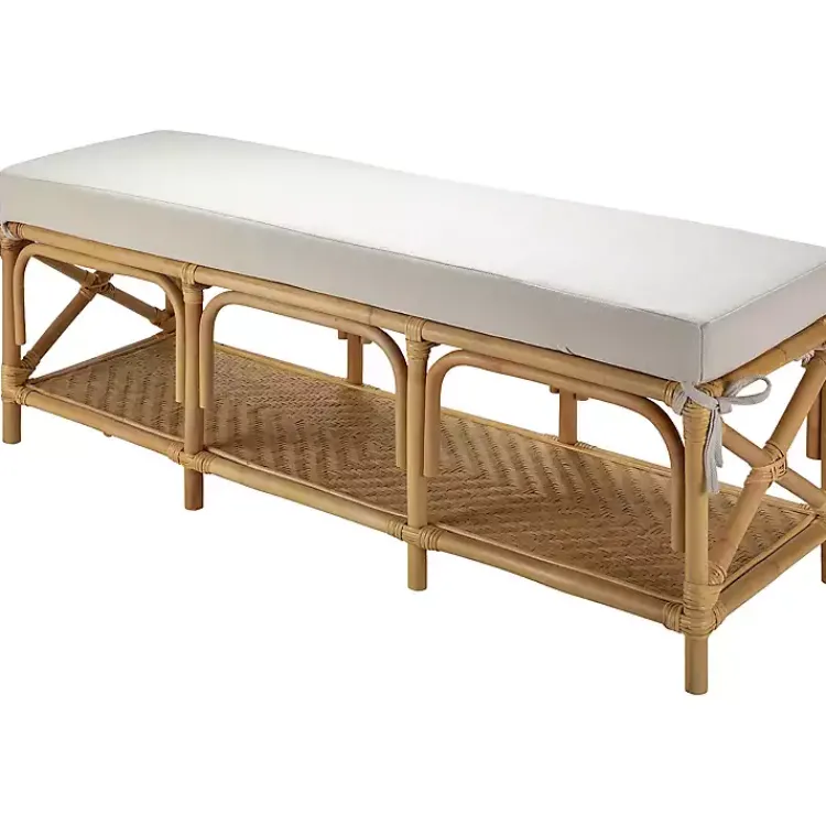 Kirklands Home Kaili Natural Rat Cushioned Bench Tan New