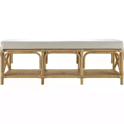 Kirklands Home Kaili Natural Rat Cushioned Bench Tan New