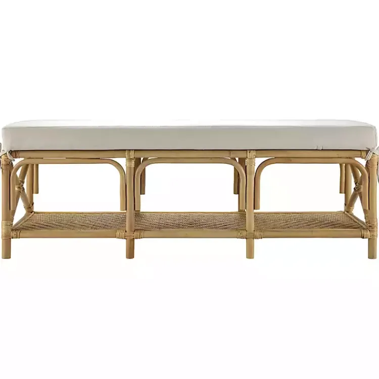 Kirklands Home Kaili Natural Rat Cushioned Bench Tan New