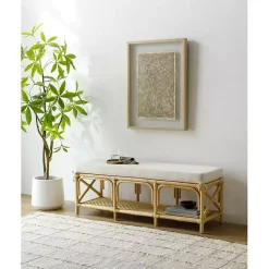 Kirklands Home Kaili Natural Rat Cushioned Bench Tan New
