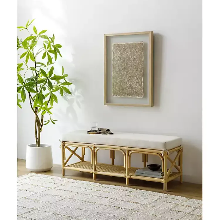 Kirklands Home Kaili Natural Rat Cushioned Bench Tan New