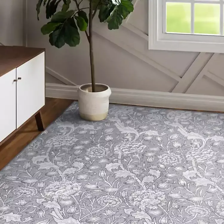 Kirklands Home Kalini Floral Washable Area Rug, 5x7 Gray Hot