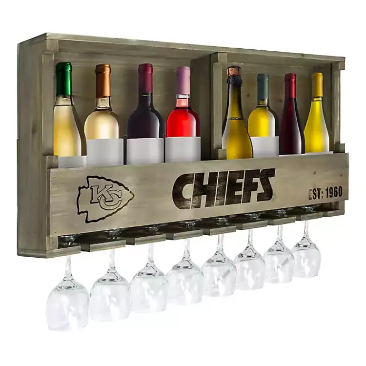 Kirklands Home Kansas City Chiefs Reclaimed Wood Bar Shelf Gray Clearance