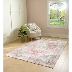 Kirklands Home Kelly Traditional Washable Area Rug, 5x8 Red Discount