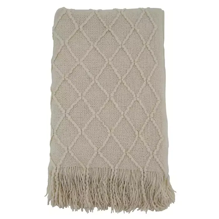 Blankets & Throws>Kirklands Home Knitted Beige with Fringe Throw Blanket Tan