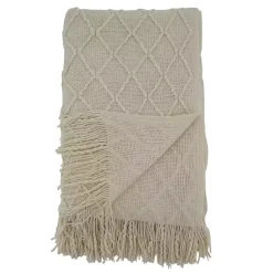 Blankets & Throws>Kirklands Home Knitted Beige with Fringe Throw Blanket Tan