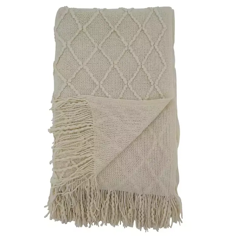 Blankets & Throws>Kirklands Home Knitted Beige with Fringe Throw Blanket Tan