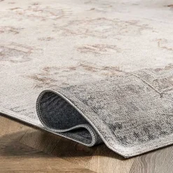 Kirklands Home Krystin Distressed Washable Area Rug, 5x8 Gray Clearance