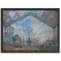 Kirklands Home La Gare Saint-Lazare Framed Canvas Art Print Blue Clearance