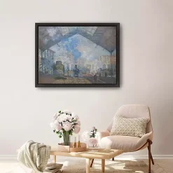 Kirklands Home La Gare Saint-Lazare Framed Canvas Art Print Blue Clearance