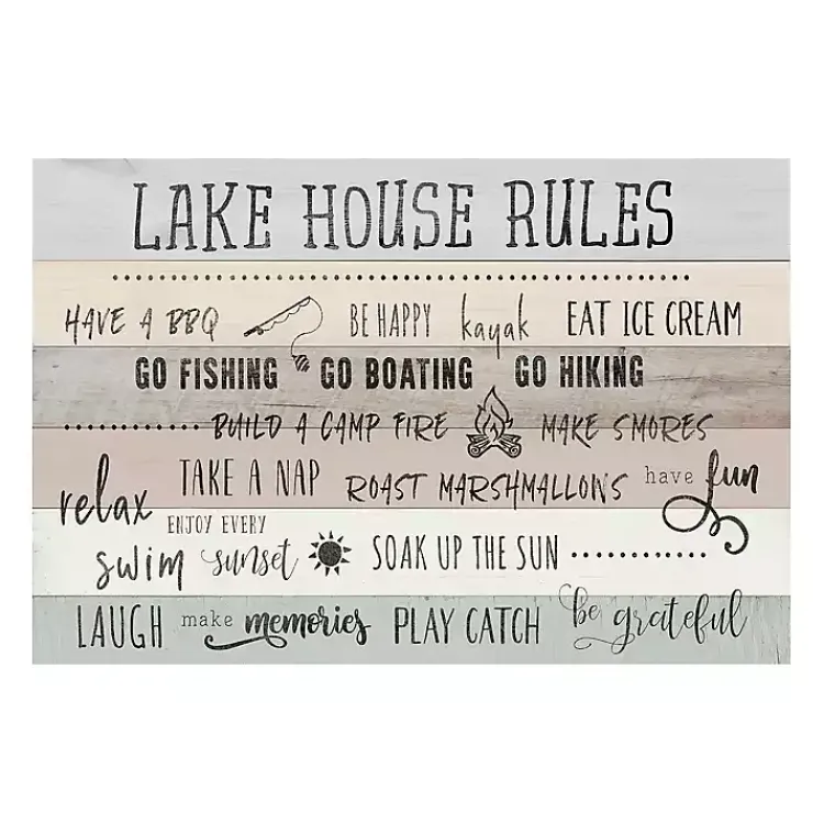 Kirklands Home Lake House Rules Giclee Canvas Art Print Gray Hot