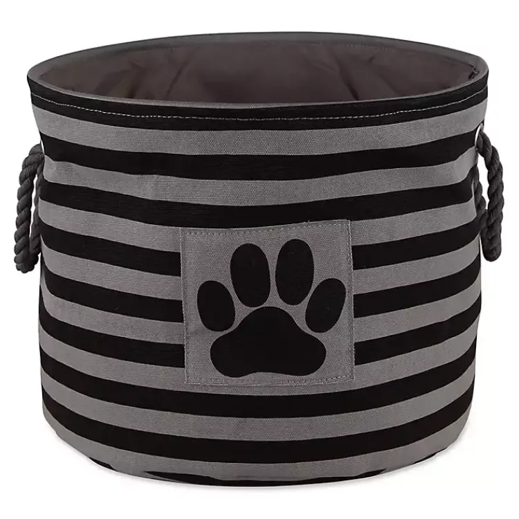 Baskets & Boxes>Kirklands Home Large Black Paw Patch Stripe Round Pet Basket