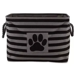 Baskets & Boxes>Kirklands Home Large Black Paw Print Striped Pet Basket