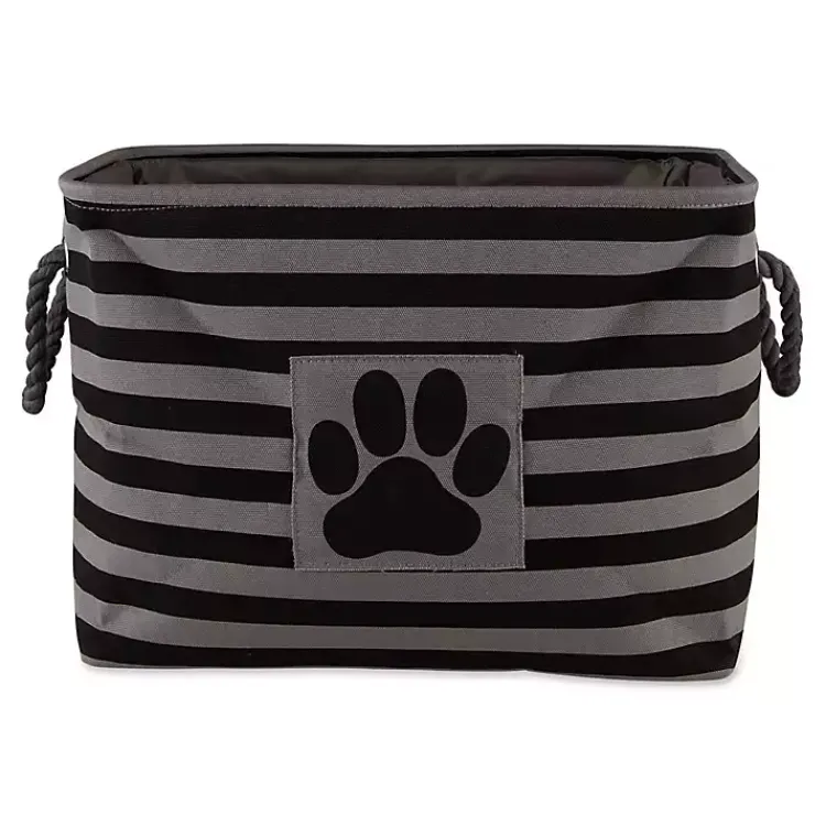 Baskets & Boxes>Kirklands Home Large Black Paw Print Striped Pet Basket