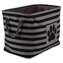 Baskets & Boxes>Kirklands Home Large Black Paw Print Striped Pet Basket