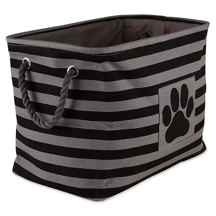 Baskets & Boxes>Kirklands Home Large Black Paw Print Striped Pet Basket