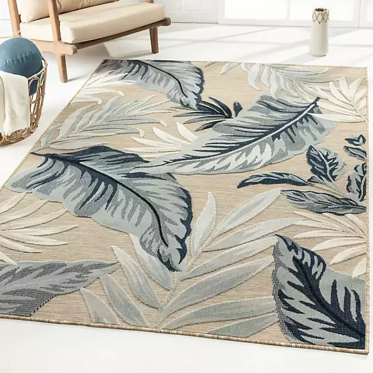 Kirklands Home Large Print Tropical Leaf Outdoor Area Rug, 5x7 Hot