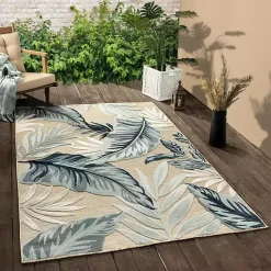 Kirklands Home Large Print Tropical Leaf Outdoor Area Rug, 5x7 Hot