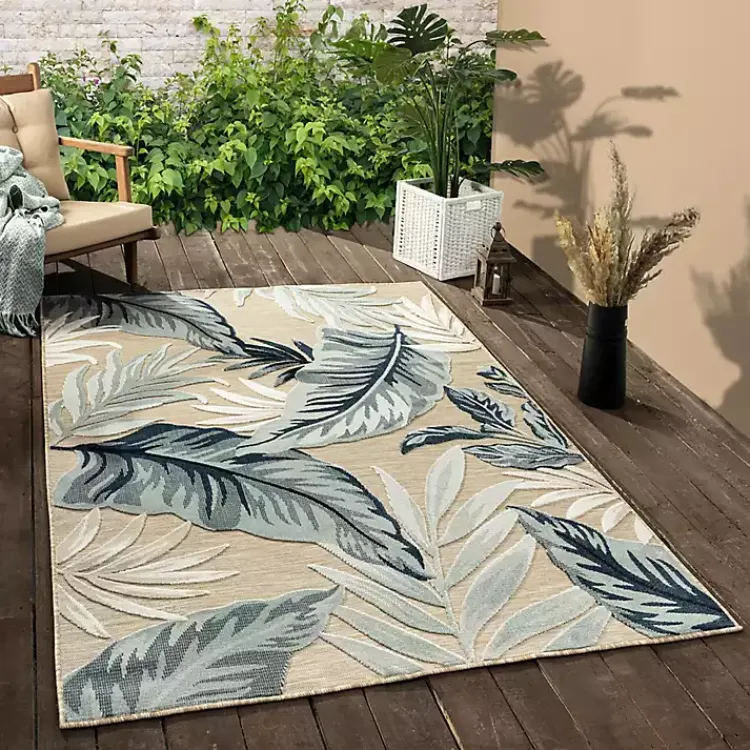 Kirklands Home Large Print Tropical Leaf Outdoor Area Rug, 5x7 Hot