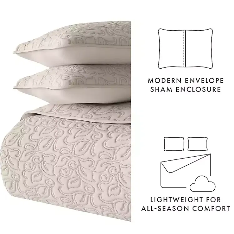 Kirklands Home Latte Floral Stitch 3-pc. Queen Quilt Set Tan Sale
