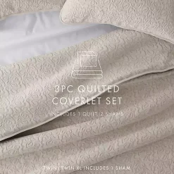 Kirklands Home Latte Floral Stitch 3-pc. Queen Quilt Set Tan Sale