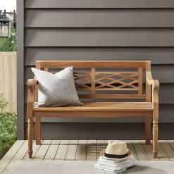 Kirklands Home Lattice Teakwood Slatted Outdoor Bench Tan Best