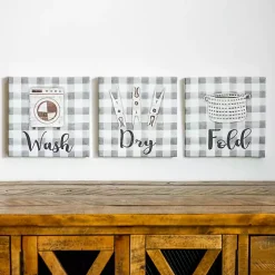 Kirklands Home Laundry Sentiment Canvas Art Prints, Set of 3 Gray Hot