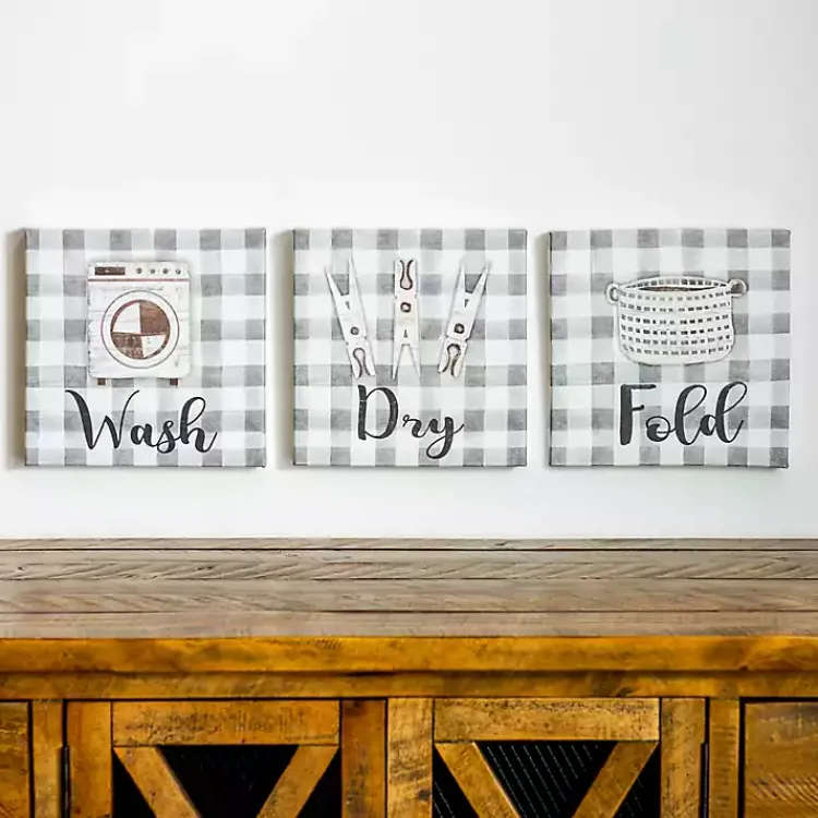 Kirklands Home Laundry Sentiment Canvas Art Prints, Set of 3 Gray Hot