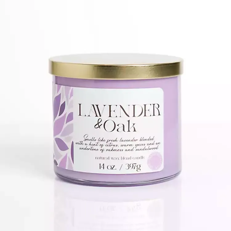 Candles>Kirklands Home Lavender & Oak 14 oz. Gold Lid 3-Wick Jar Candle Purple