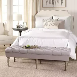 Kirklands Home Layla Natural Button Tufted Bench Tan Hot