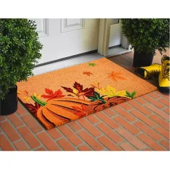Fall>Kirklands Home Leaves and Pumpkins Fall Coir Doormat