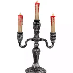 Halloween>Kirklands Home LED Bloody Skull Halloween Candelabra Silver