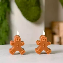 Flameless Candles>Kirklands Home LED Gingerbread Man Pillar Candles, Set of 2 Brown