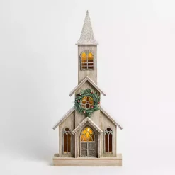 Christmas Decorations>Kirklands Home LED Wood Christmas Church Statue Brown