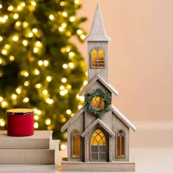 Christmas Decorations>Kirklands Home LED Wood Christmas Church Statue Brown