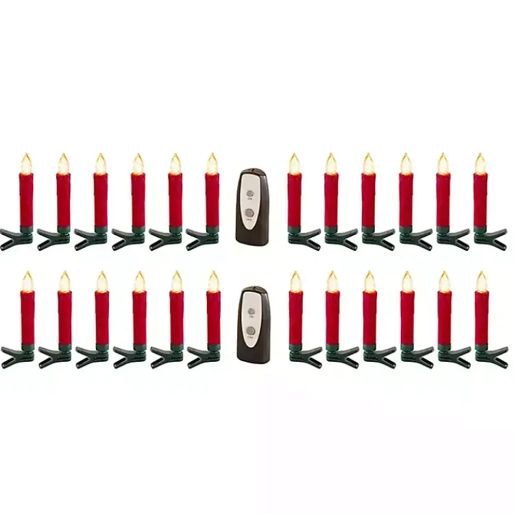 Christmas Tree Decorations>Kirklands Home LED Clip-On Taper Candles, Set of 24 Red