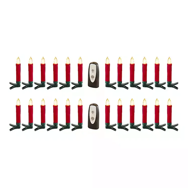 Christmas Tree Decorations>Kirklands Home LED Clip-On Taper Candles, Set of 24 Red