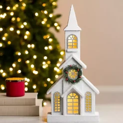 Christmas Decorations>Kirklands Home LED Flocked Christmas Church Statue White