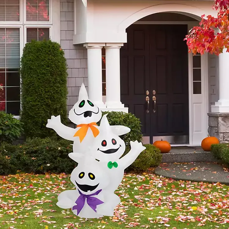 Halloween>Kirklands Home LED Ghost Trio Outdoor Inflatable White